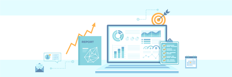 Financial report, laptop, graphs